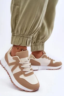 Sale Boto Skórzane Damskie Buty Sportowe Brązowo-Beżowe Kabama