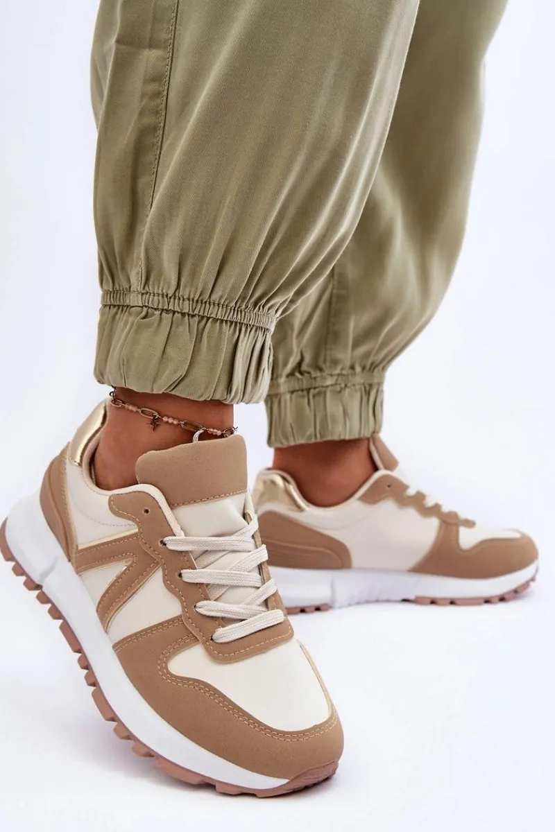 Sale Boto Skórzane Damskie Buty Sportowe Brązowo-Beżowe Kabama