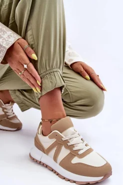 Sale Boto Skórzane Damskie Buty Sportowe Brązowo-Beżowe Kabama