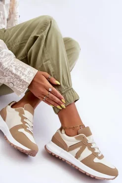 Sale Boto Skórzane Damskie Buty Sportowe Brązowo-Beżowe Kabama