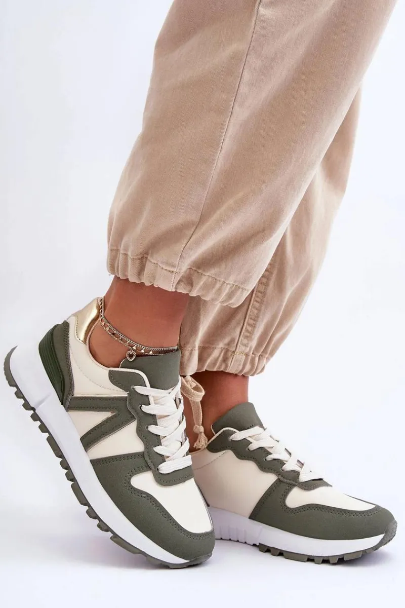 Sneakersy Damskie>Boto Skórzane Damskie Buty Sportowe Zielono-Beżowe Kabama