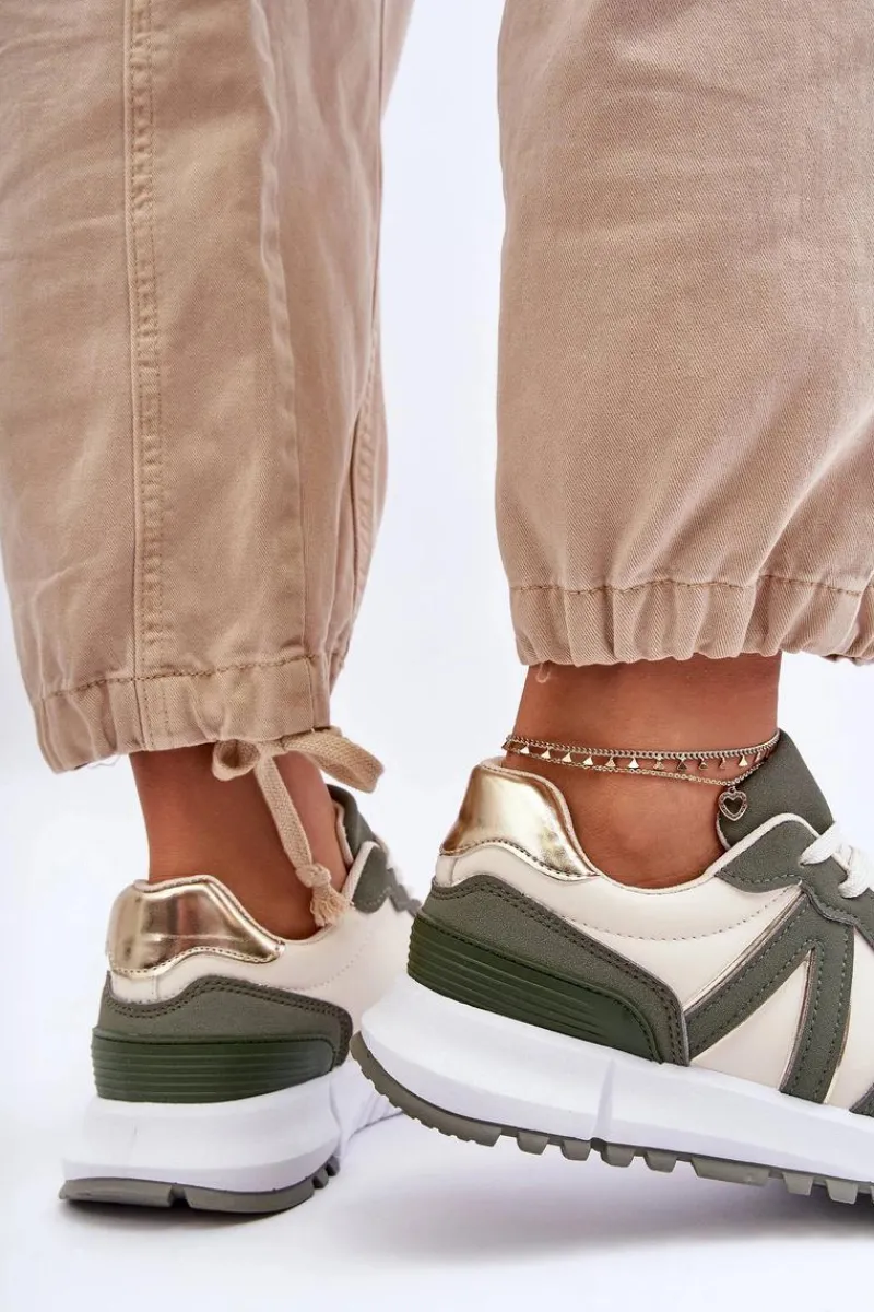 Sneakersy Damskie>Boto Skórzane Damskie Buty Sportowe Zielono-Beżowe Kabama