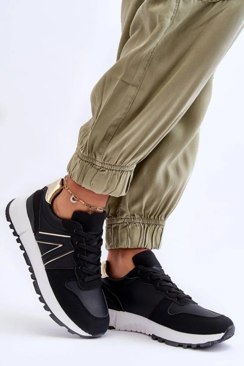 Outlet Boto Skórzane Damskie Buty Sportowe Czarne Kabama