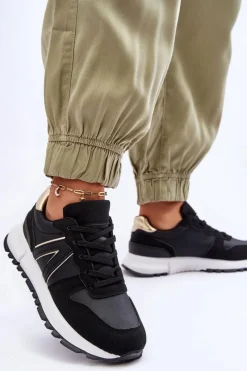 Outlet Boto Skórzane Damskie Buty Sportowe Czarne Kabama