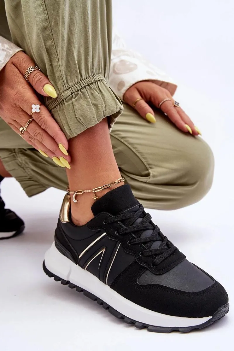 Outlet Boto Skórzane Damskie Buty Sportowe Czarne Kabama