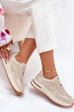 Outlet Daniel Lopez Just Dare Skórzane Damskie Buty Sportowe Sneakersy SS2D4043 Beżowe Beżowy