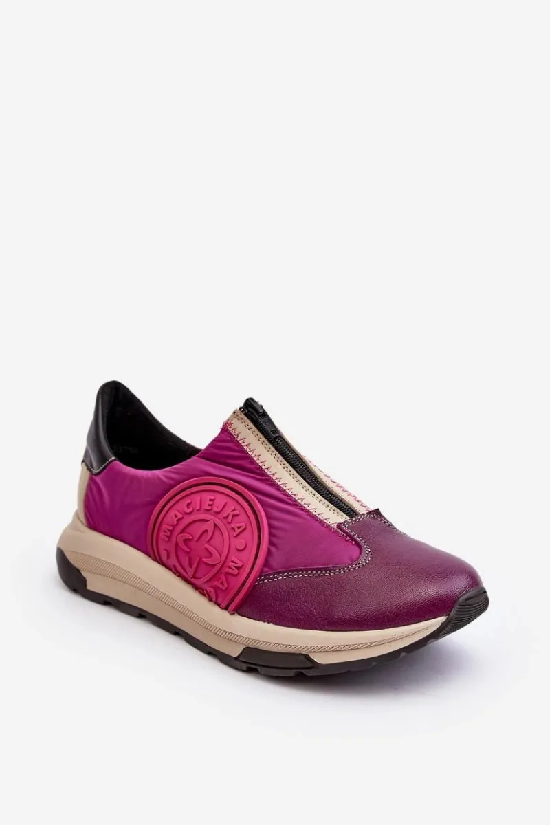 Clearance Skórzane Damskie Buty Sportowe 06296-15 Fuksja Damskie Buty Sportowe Na Platformie