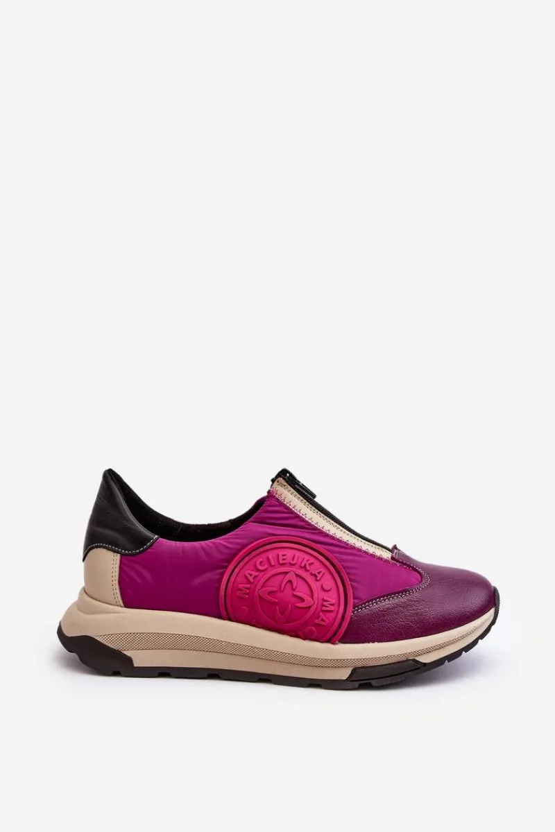 Clearance Skórzane Damskie Buty Sportowe 06296-15 Fuksja Damskie Buty Sportowe Na Platformie