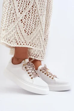 Buty Sportowe Na Platformie>CheBello Skórzane Damskie Buty Sportowe 4362 Białe