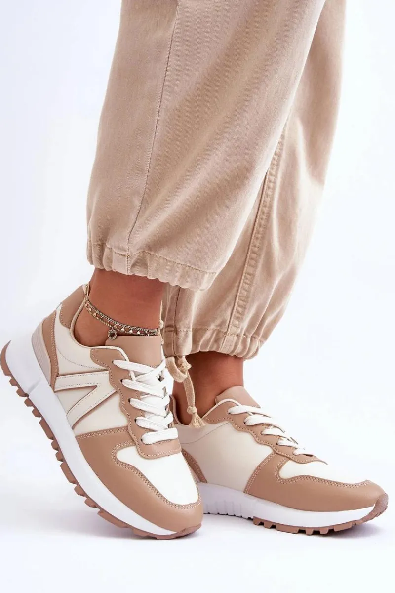 Outlet Skórzane Damskie Buty Sportowe Beżowe Kabama Damskie Sneakersy Damskie
