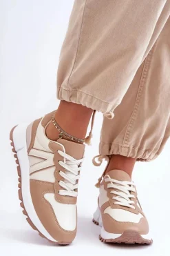 Outlet Skórzane Damskie Buty Sportowe Beżowe Kabama Damskie Sneakersy Damskie