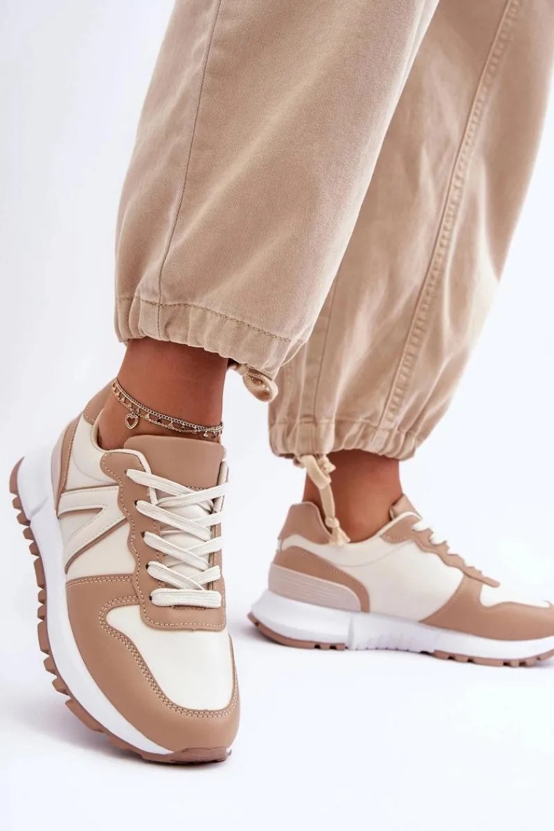 Outlet Skórzane Damskie Buty Sportowe Beżowe Kabama Damskie Sneakersy Damskie