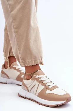 Outlet Skórzane Damskie Buty Sportowe Beżowe Kabama Damskie Sneakersy Damskie