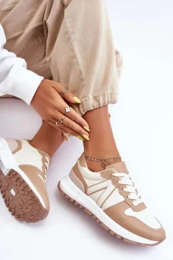 Outlet Skórzane Damskie Buty Sportowe Beżowe Kabama Damskie Sneakersy Damskie