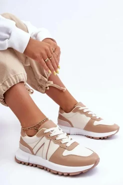 Outlet Skórzane Damskie Buty Sportowe Beżowe Kabama Damskie Sneakersy Damskie