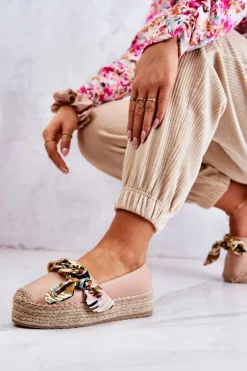 Sale Skórzane Damskie Espadryle Z Łańcuchem Beżowe Fancy Damskie Czarne Espadryle