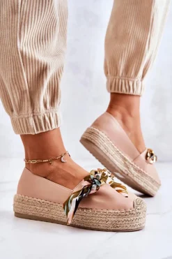 Sale Skórzane Damskie Espadryle Z Łańcuchem Beżowe Fancy Damskie Czarne Espadryle