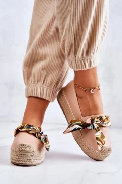 Sale Skórzane Damskie Espadryle Z Łańcuchem Beżowe Fancy Damskie Czarne Espadryle