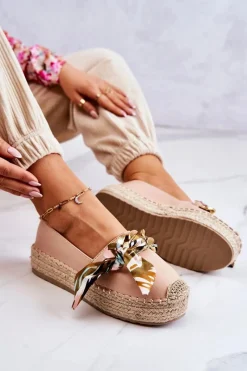 Sale Skórzane Damskie Espadryle Z Łańcuchem Beżowe Fancy Damskie Czarne Espadryle