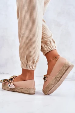 Sale Skórzane Damskie Espadryle Z Łańcuchem Beżowe Fancy Damskie Czarne Espadryle