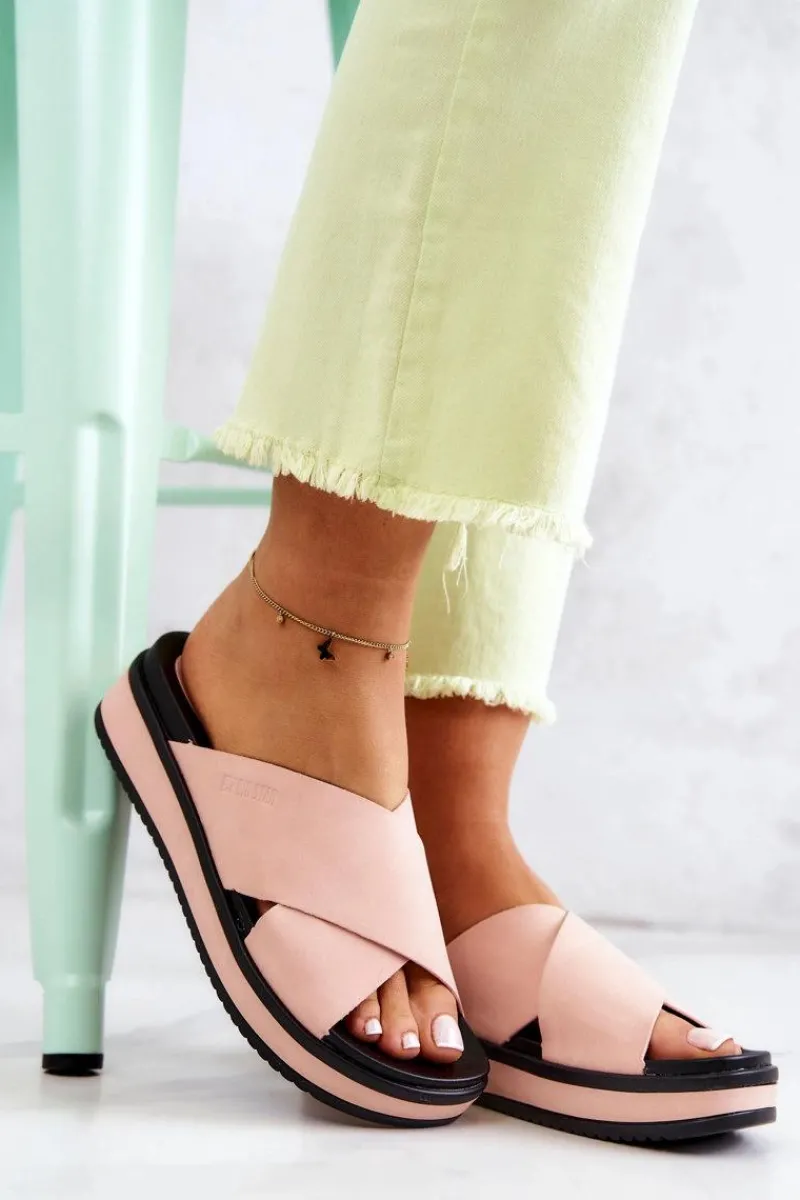 Discount Skórzane Damskie Klapki Big Star JJ274722 Różowe Damskie Klapki Damskie Big Star|Klapki Damskie Klasyczne