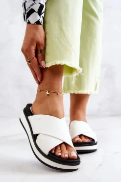 Klapki Damskie Big Star|Klapki Damskie Klasyczne>Big Star Shoes Skórzane Damskie Klapki Big Star JJ274723 Białe