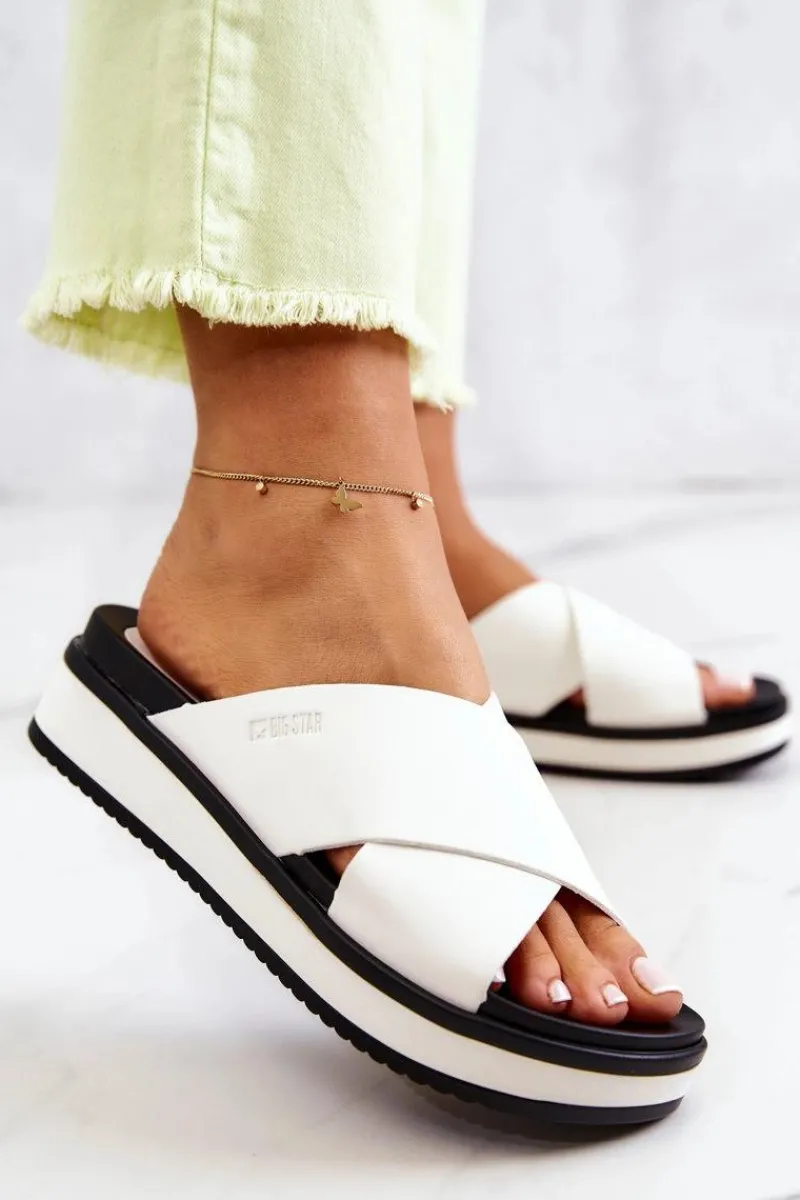 Klapki Damskie Big Star|Klapki Damskie Klasyczne>Big Star Shoes Skórzane Damskie Klapki Big Star JJ274723 Białe