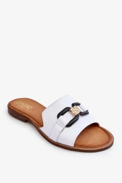 Klapki Damskie Klasyczne>Boto Skórzane Damskie Klapki Lewski Shoes 3270 Białe