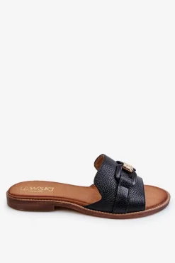 Clearance Skórzane Damskie Klapki Lewski Shoes 3270 Czarne Damskie Klapki Damskie Klasyczne