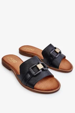 Clearance Skórzane Damskie Klapki Lewski Shoes 3270 Czarne Damskie Klapki Damskie Klasyczne