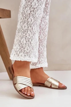 Clearance Boto Skórzane Damskie Klapki Lewski Shoes 3682 Złote Złoty