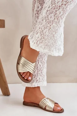 Clearance Boto Skórzane Damskie Klapki Lewski Shoes 3682 Złote Złoty