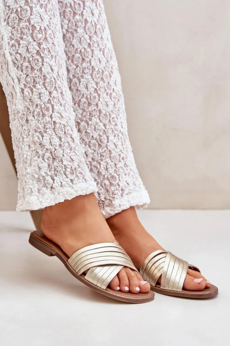 Clearance Boto Skórzane Damskie Klapki Lewski Shoes 3682 Złote Złoty