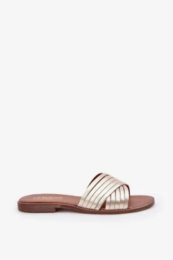 Clearance Boto Skórzane Damskie Klapki Lewski Shoes 3682 Złote Złoty