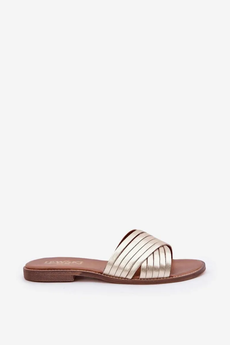 Clearance Boto Skórzane Damskie Klapki Lewski Shoes 3682 Złote Złoty