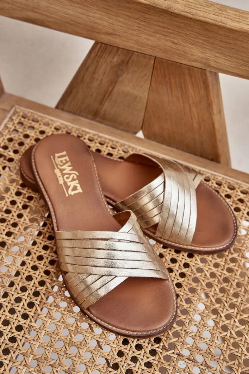 Clearance Boto Skórzane Damskie Klapki Lewski Shoes 3682 Złote Złoty