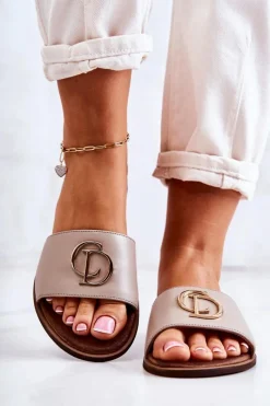 Best Skórzane Damskie Klapki Nicole 2735 Beżowe Damskie Klapki Damskie Klasyczne