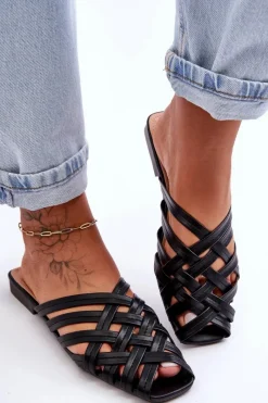 Klapki Damskie Klasyczne>Boto Skórzane Damskie Klapki Z Paskami Czarne Doralia