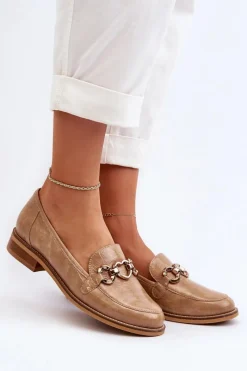 Clearance Skórzane Damskie Lakierowane Mokasyny 2760 Brązowe Damskie Loafersy Damskie|Mokasyny Płaskie