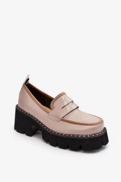 Best Damskie buty S.Barski Skórzane Damskie Mokasyny D&A MR870-32 Beżowe Beżowy