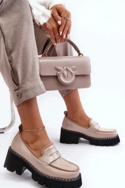 Best Damskie buty S.Barski Skórzane Damskie Mokasyny D&A MR870-32 Beżowe Beżowy