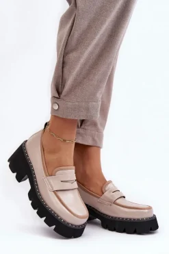 Best Damskie buty S.Barski Skórzane Damskie Mokasyny D&A MR870-32 Beżowe Beżowy