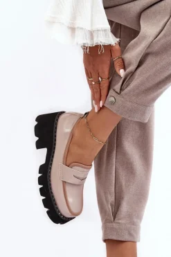 Best Damskie buty S.Barski Skórzane Damskie Mokasyny D&A MR870-32 Beżowe Beżowy