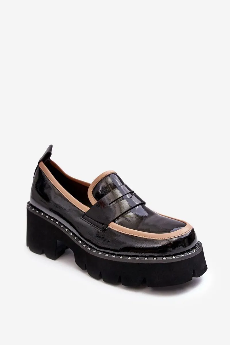Outlet Skórzane Damskie Mokasyny D&A MR870-32 Czarne Damskie Loafersy Damskie|Mokasyny Płaskie