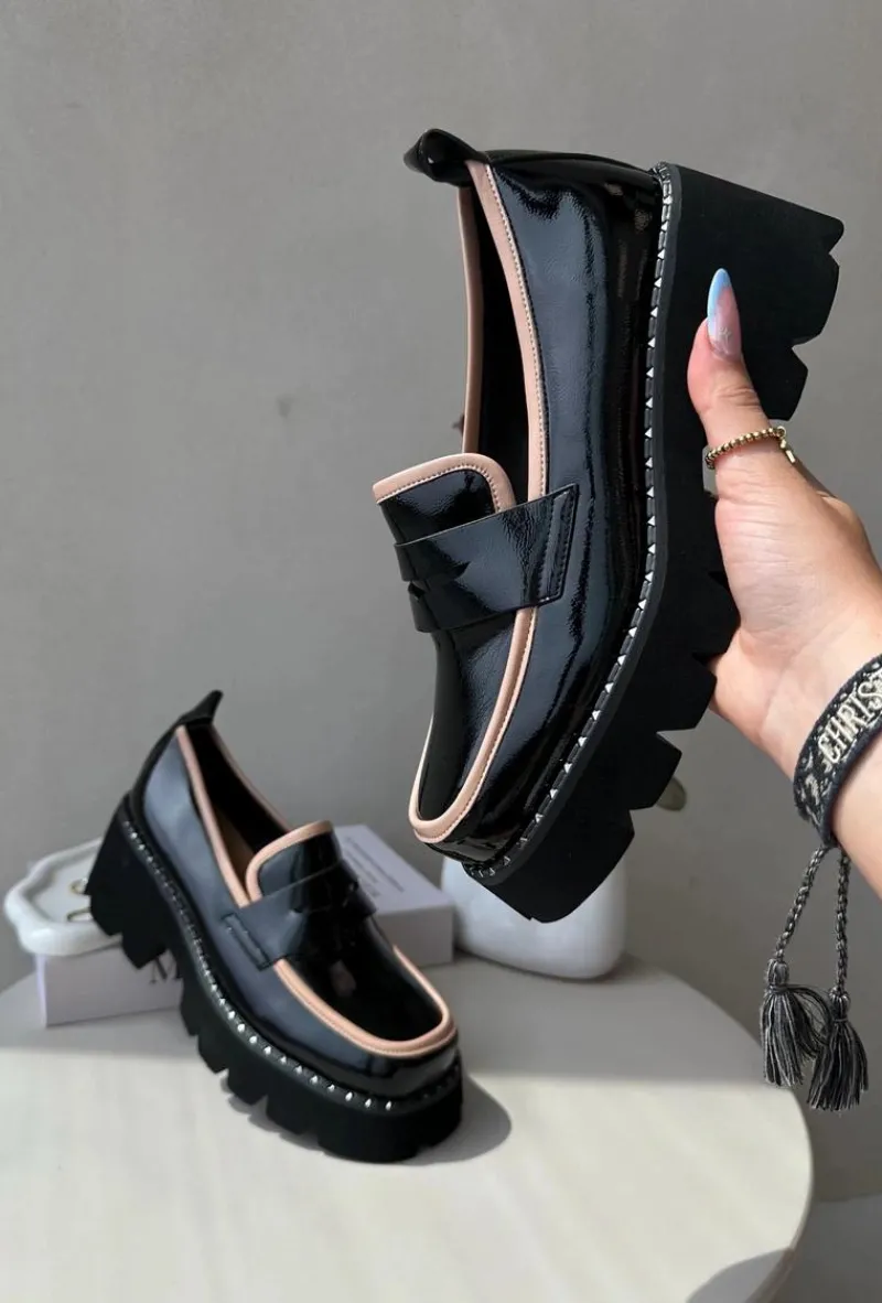 Outlet Skórzane Damskie Mokasyny D&A MR870-32 Czarne Damskie Loafersy Damskie|Mokasyny Płaskie