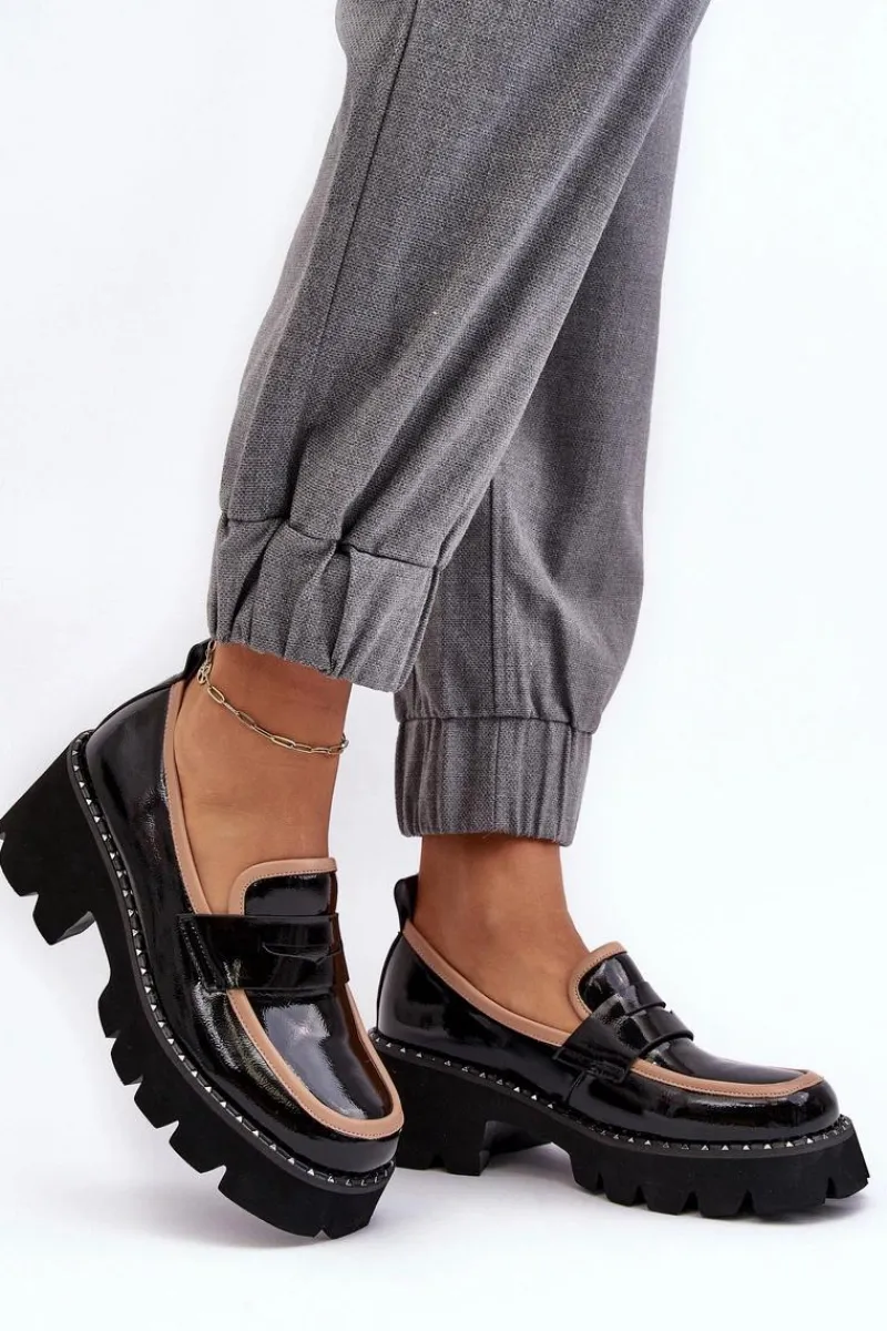 Outlet Skórzane Damskie Mokasyny D&A MR870-32 Czarne Damskie Loafersy Damskie|Mokasyny Płaskie