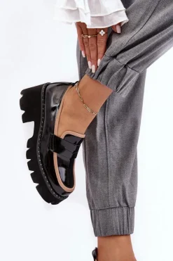 Outlet Skórzane Damskie Mokasyny D&A MR870-32 Czarne Damskie Loafersy Damskie|Mokasyny Płaskie