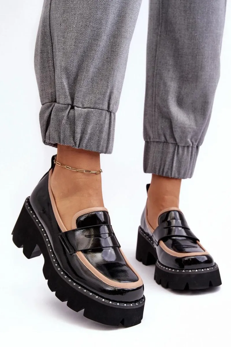 Outlet Skórzane Damskie Mokasyny D&A MR870-32 Czarne Damskie Loafersy Damskie|Mokasyny Płaskie