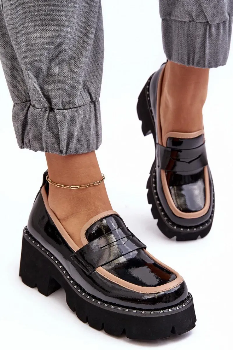 Outlet Skórzane Damskie Mokasyny D&A MR870-32 Czarne Damskie Loafersy Damskie|Mokasyny Płaskie