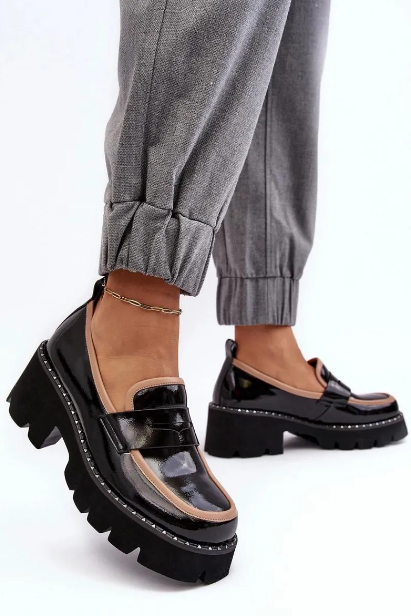 Outlet Skórzane Damskie Mokasyny D&A MR870-32 Czarne Damskie Loafersy Damskie|Mokasyny Płaskie